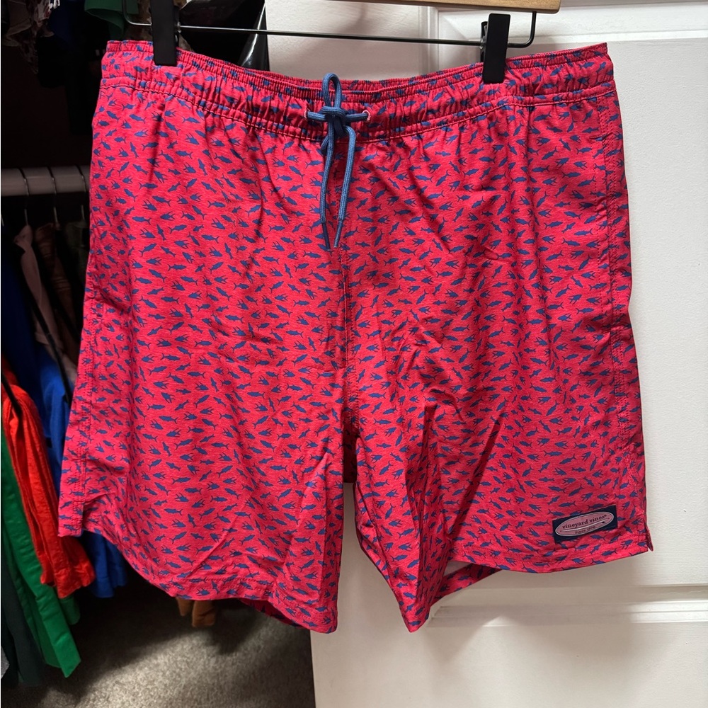 Vineyard Vines Red Patterned Swim Trunks